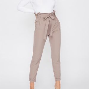 Nude Paperbag Waist High Waist Straight Cuffed Pant